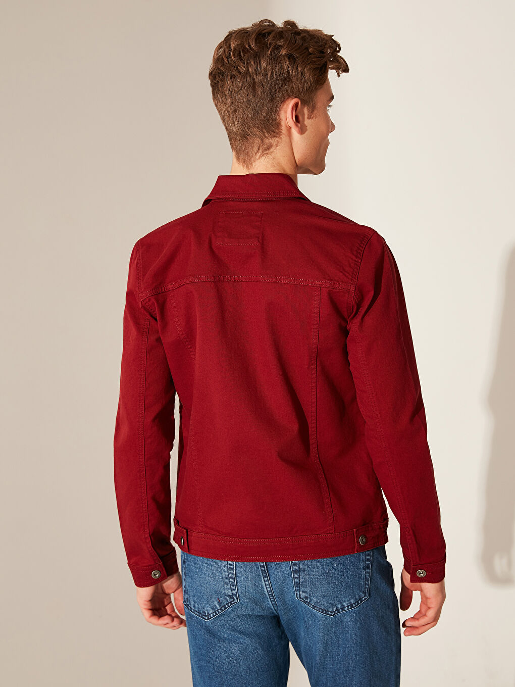 Kırmızı Slim Fit Erkek Jean Ceket-3