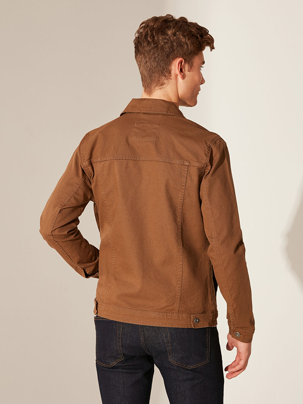 Bej Slim Fit Erkek Jean Ceket-3