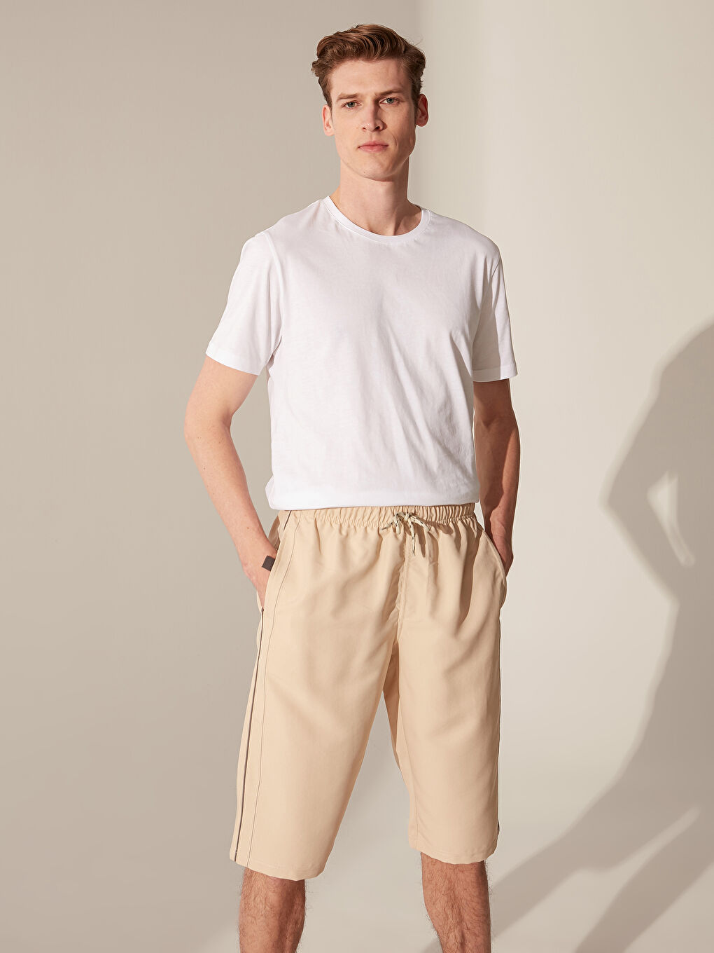 Bej Diz Altı Boy Deniz Şortu