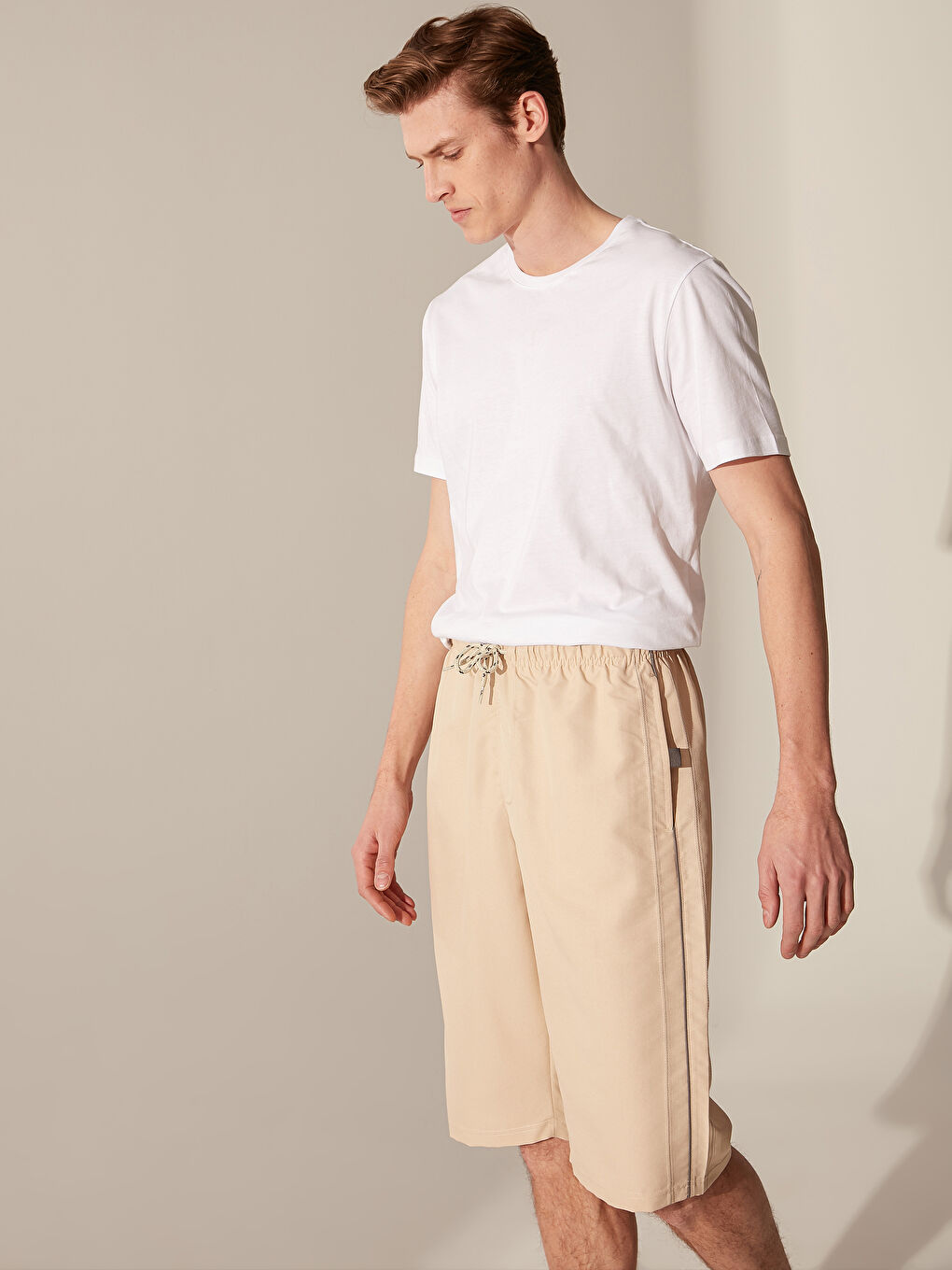 Bej Diz Altı Boy Deniz Şortu-1