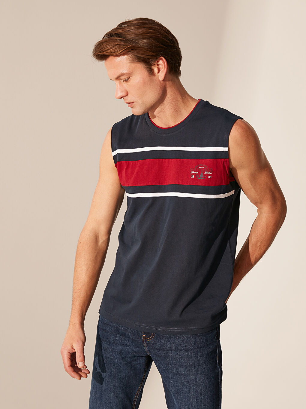 Lacivert Penye Erkek Kolsuz Tişört