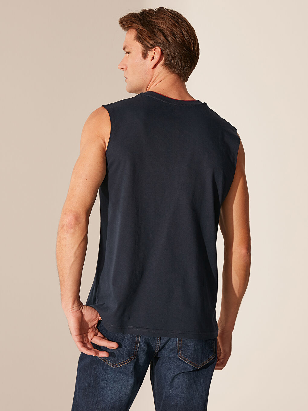 Lacivert Penye Erkek Kolsuz Tişört-2