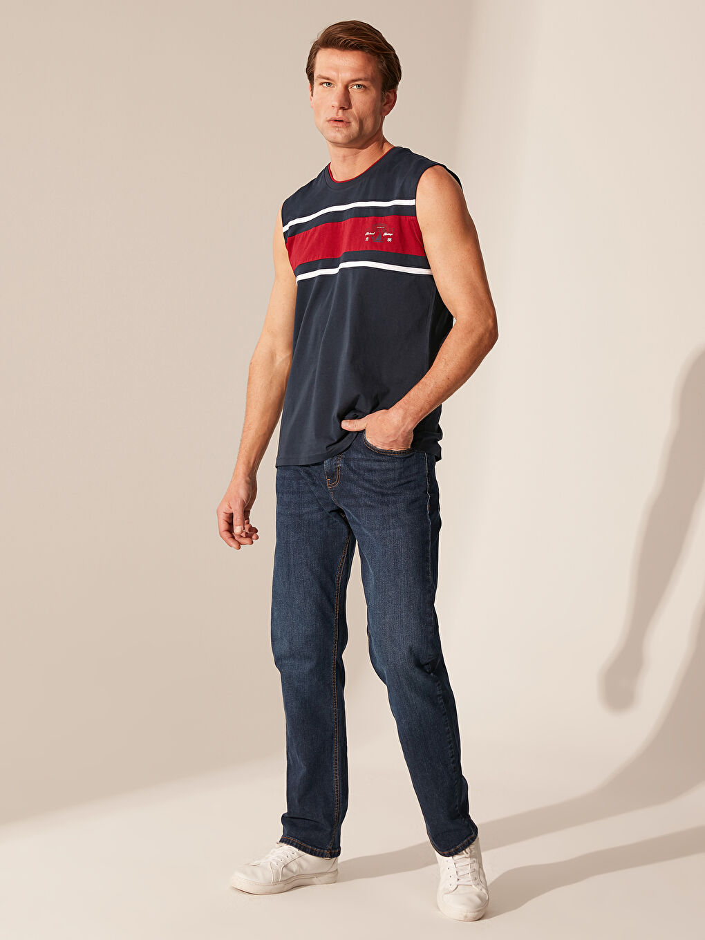 Lacivert Penye Erkek Kolsuz Tişört-3