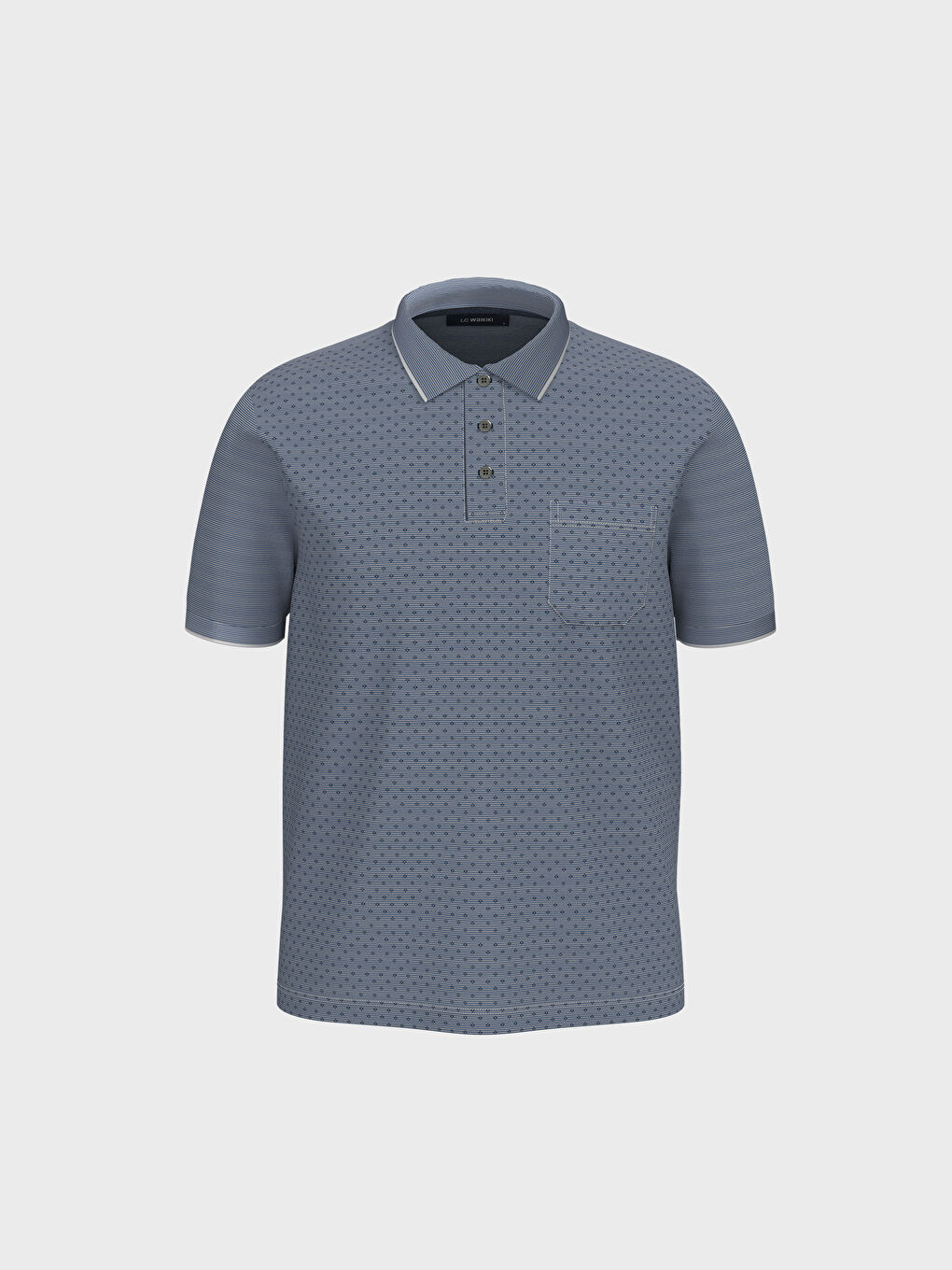 Mavi Polo Yaka Desenli Kısa Kollu Tişört