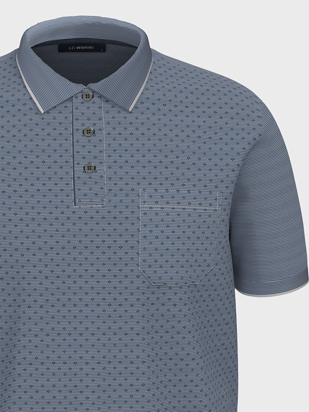 Mavi Polo Yaka Desenli Kısa Kollu Tişört-2