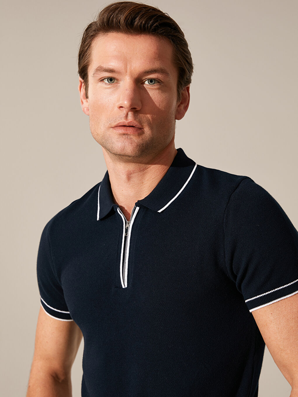 Lacivert Slim Fit Polo Yaka Kısa Kollu Tişört