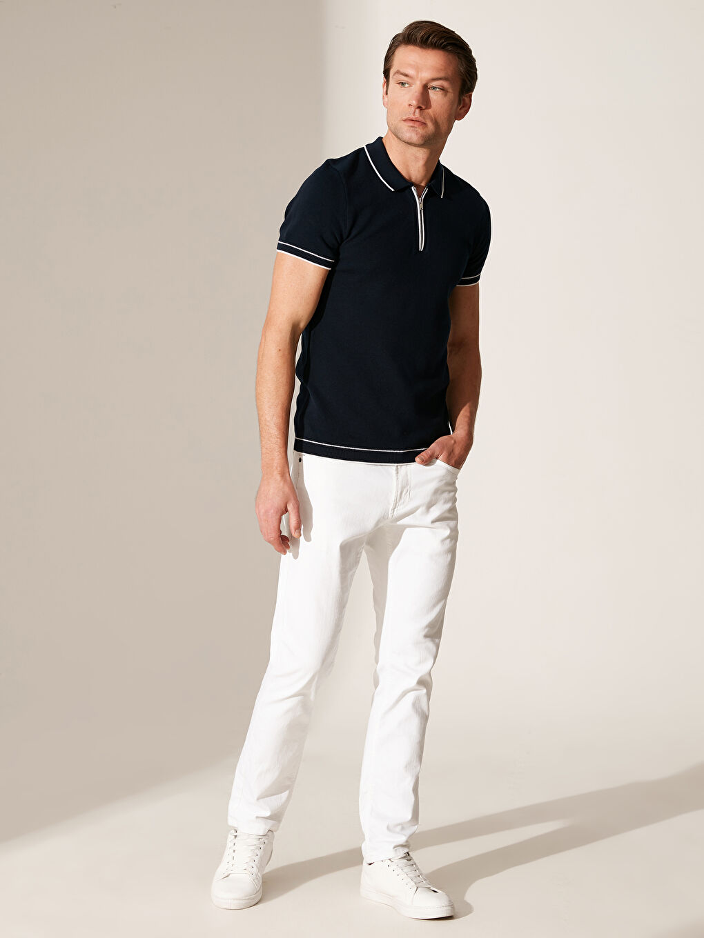 Lacivert Slim Fit Polo Yaka Kısa Kollu Tişört-3