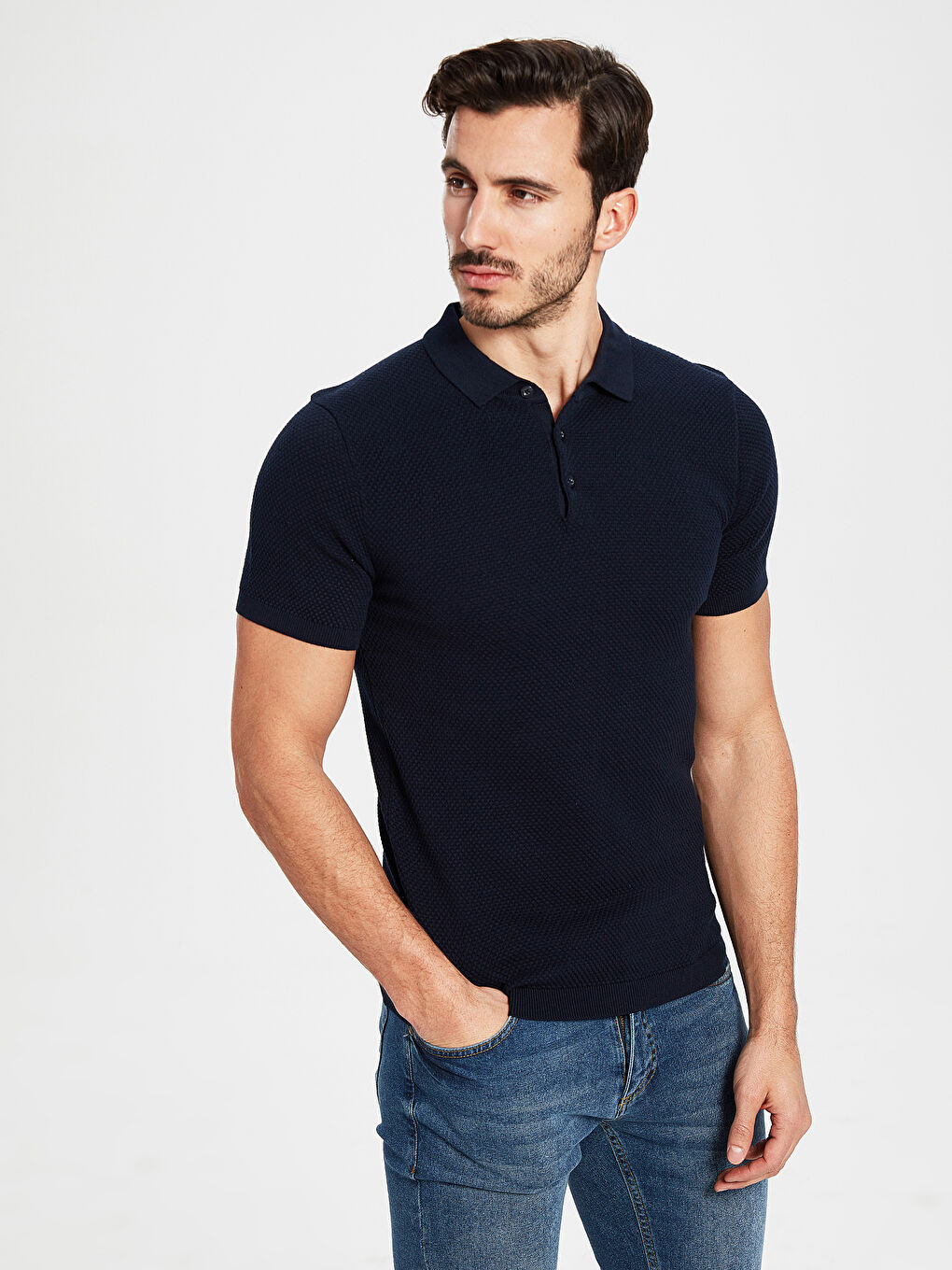 Lacivert Slim Fit Polo Yaka Kısa Kollu Tişört
