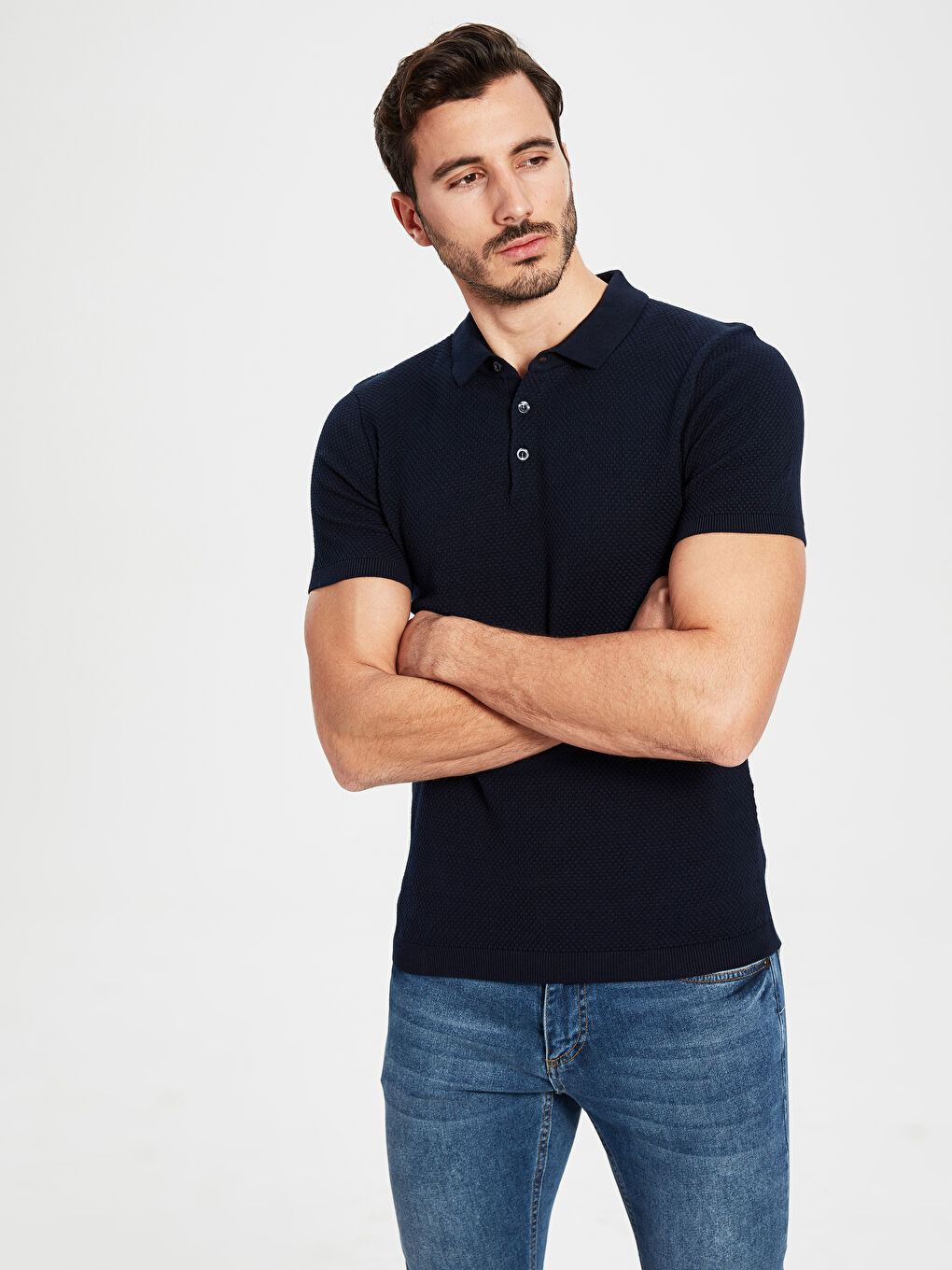 Lacivert Slim Fit Polo Yaka Kısa Kollu Tişört-1