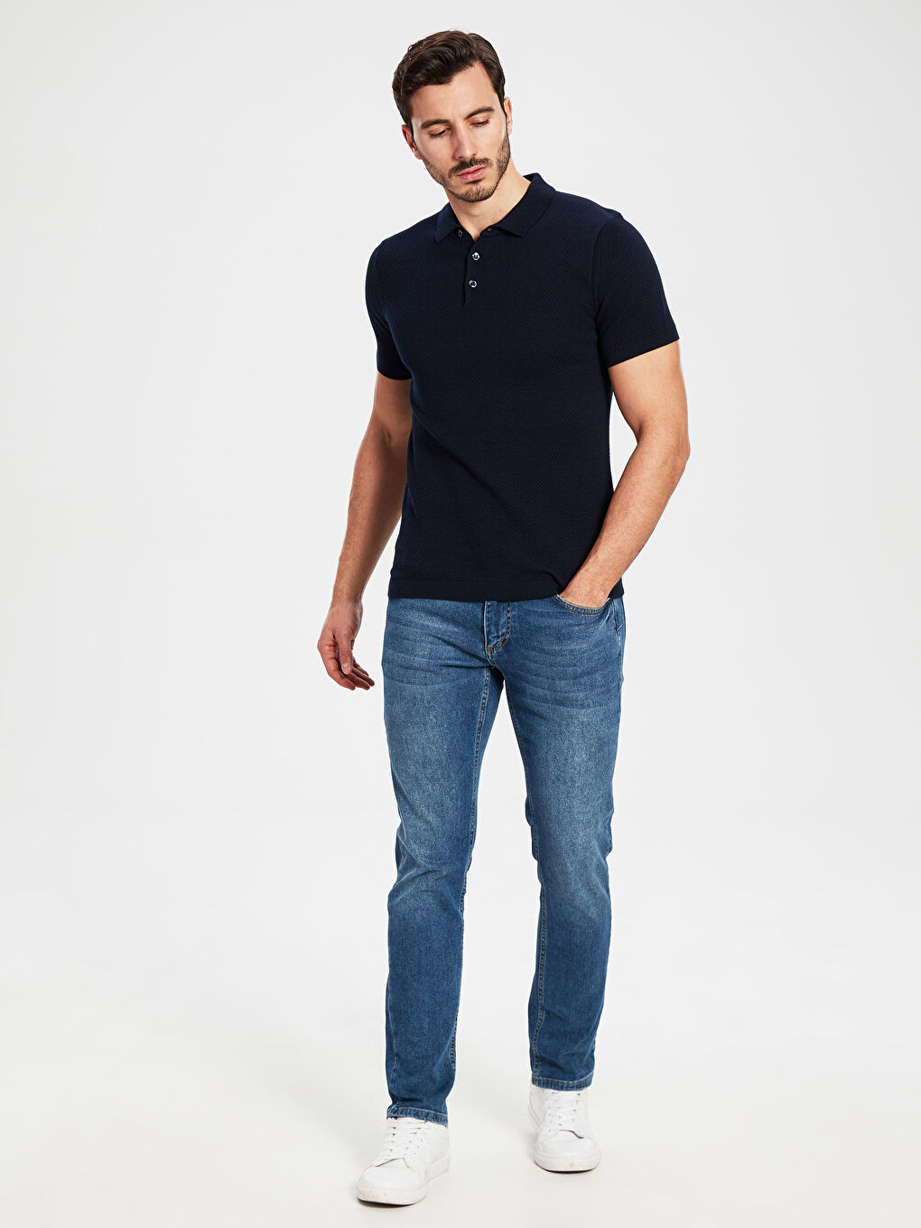 Lacivert Slim Fit Polo Yaka Kısa Kollu Tişört-3