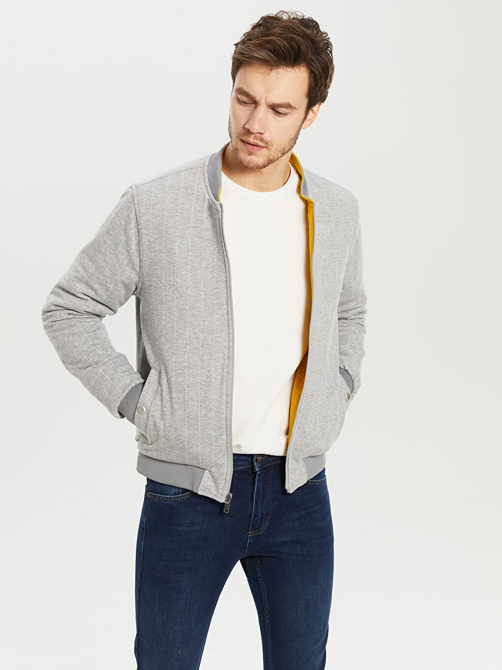 Sarı Slim Fit Kolej Yaka İnce Mont-2