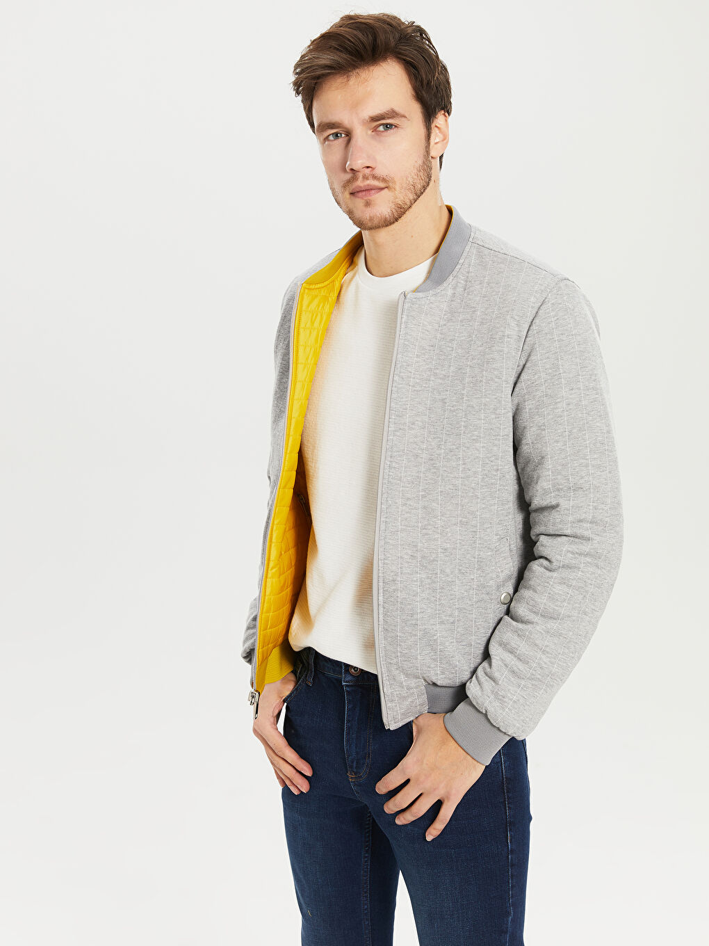 Sarı Slim Fit Kolej Yaka İnce Mont-3