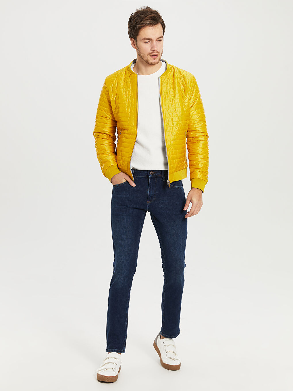 Sarı Slim Fit Kolej Yaka İnce Mont-6