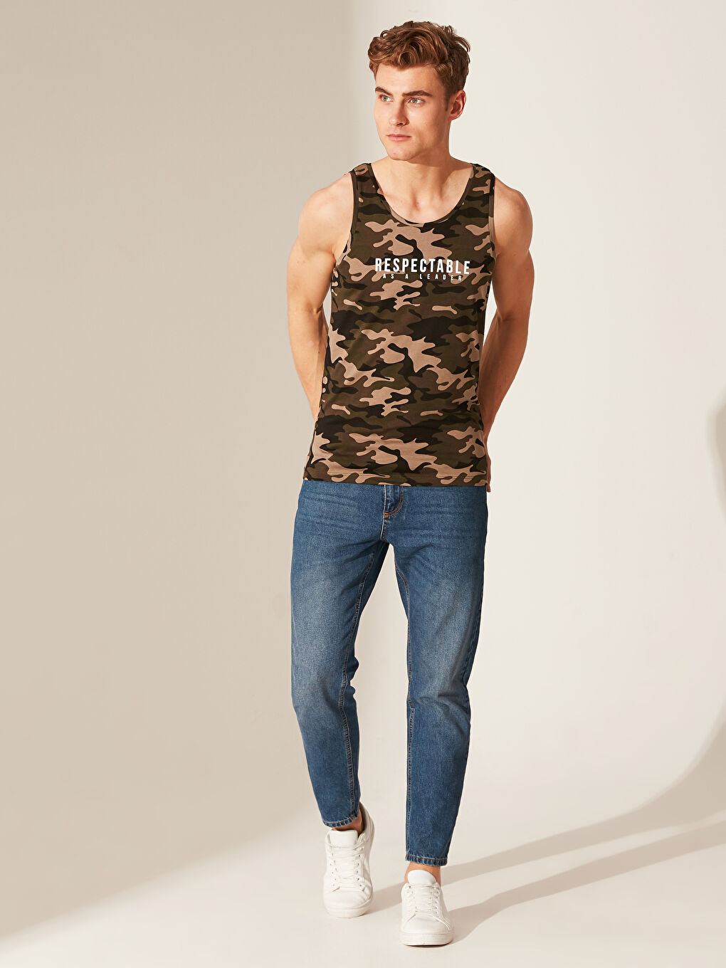 Haki Penye Erkek Kolsuz Tişört-4