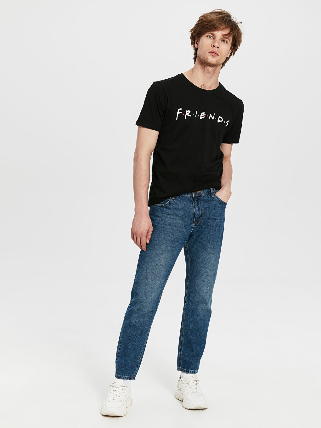 Siyah Bisiklet Yaka Friends Baskılı Pamuklu Erkek Tişört-2