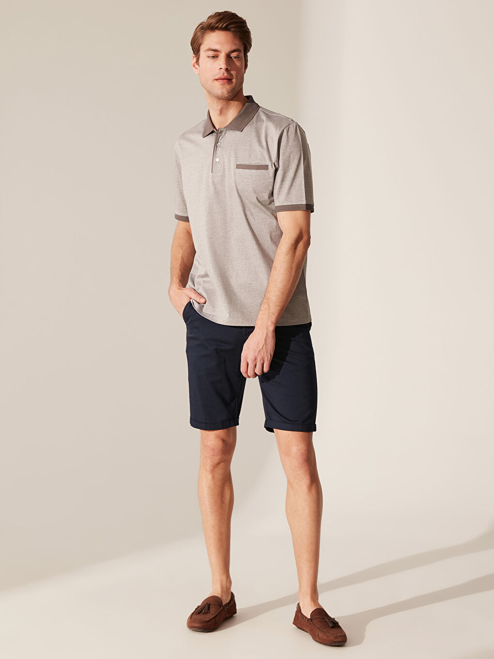 Antrasit Merserize Polo Yaka Kısa Kollu Çizgili Erkek Tişört-3