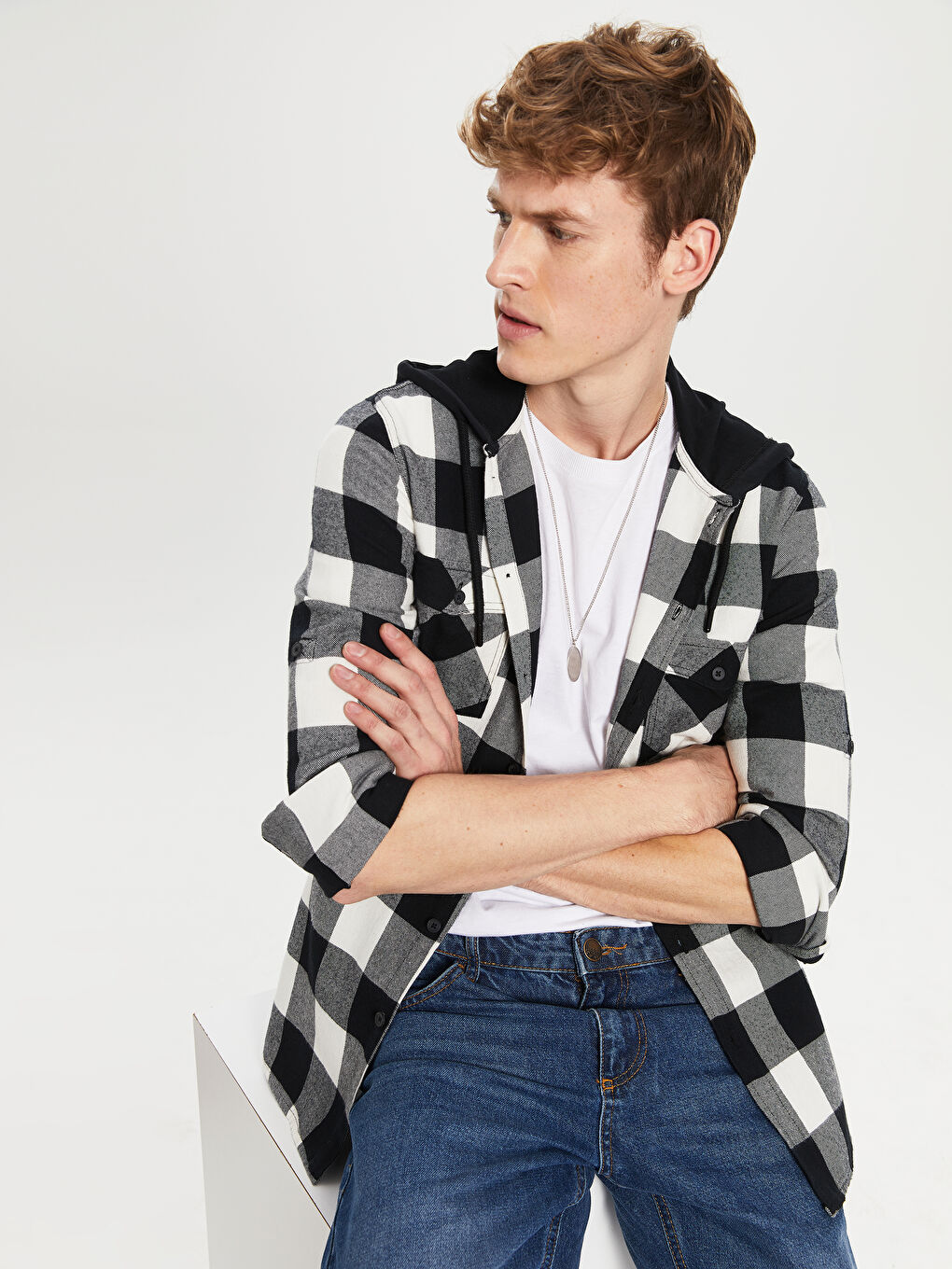 Slim Fit Chequered Long-Sleeve Gabardine Shirt Father and Son Matching