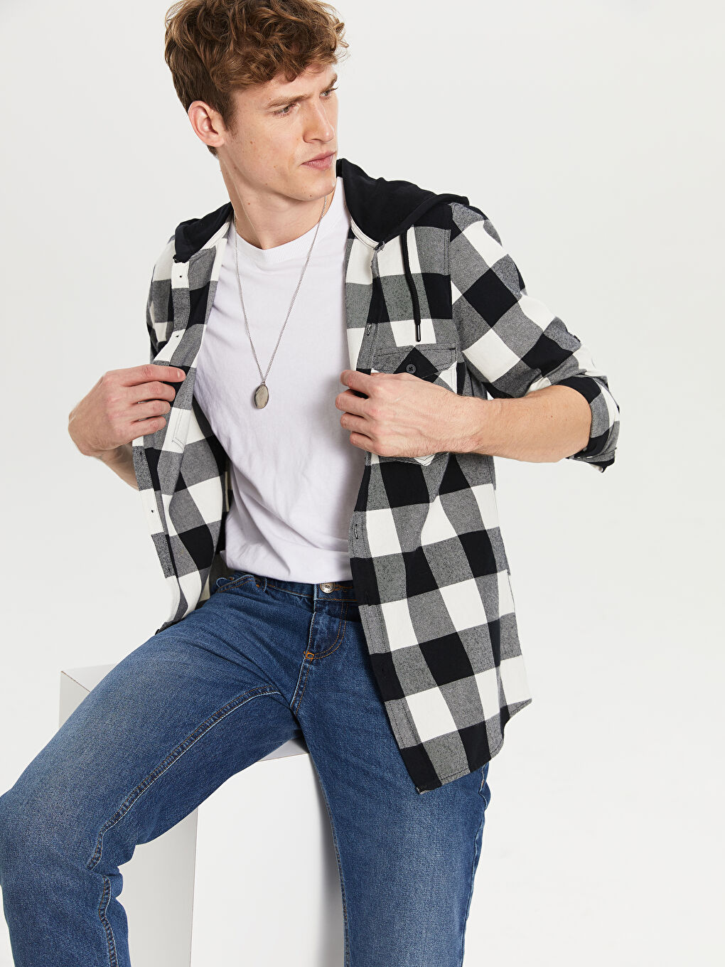 Slim Fit Chequered Long-Sleeve Gabardine Shirt Father and Son Matching-1