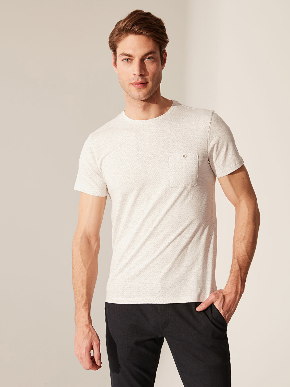 Ekru Penye Erkek Tişört