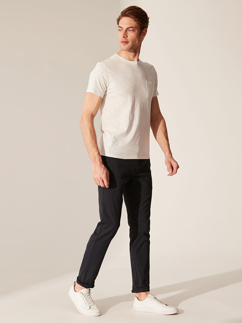 Ekru Penye Erkek Tişört-4