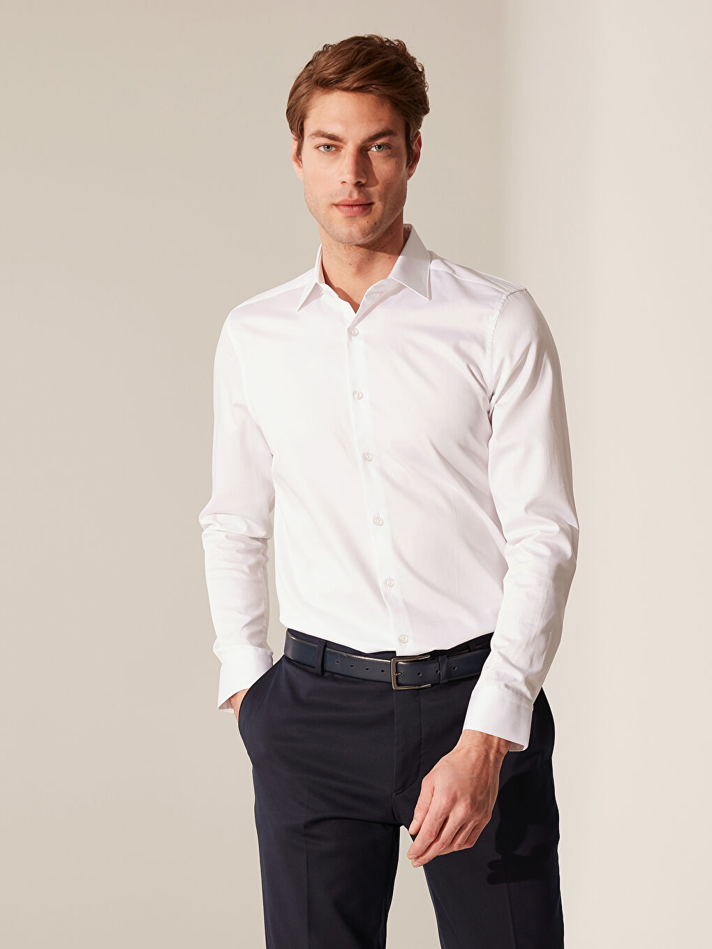 Beyaz Poplin Erkek Gömlek