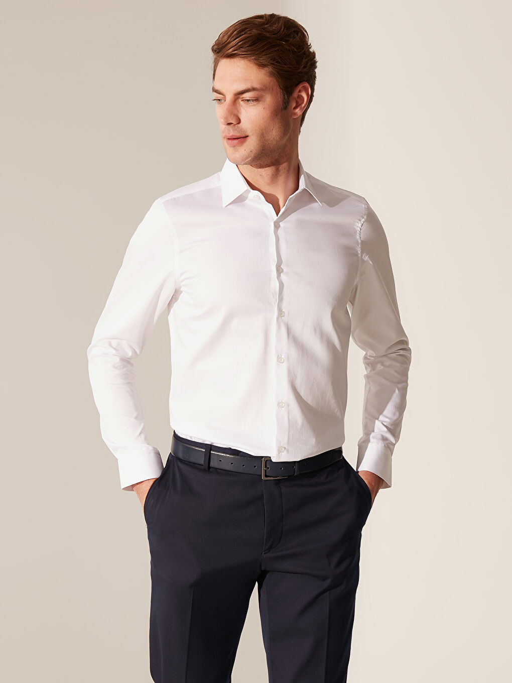 Beyaz Poplin Erkek Gömlek-1