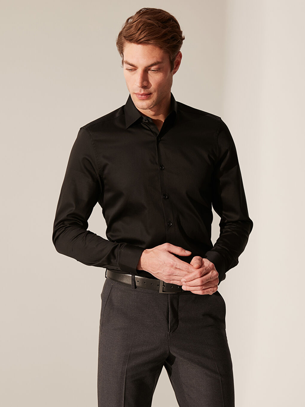 Siyah Poplin Erkek Gömlek