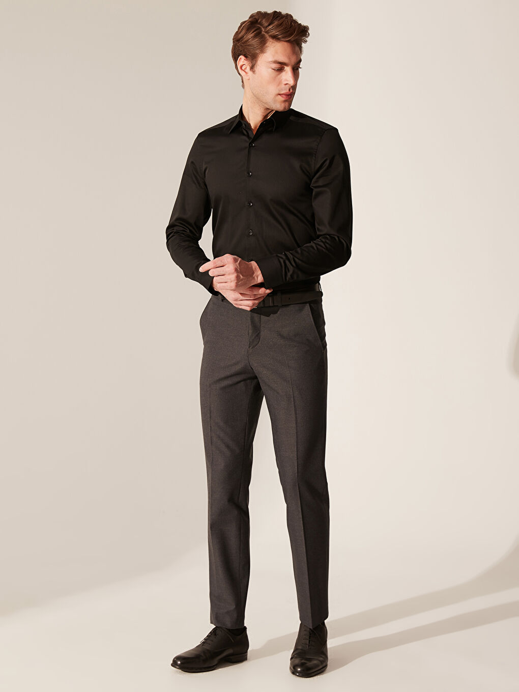 Siyah Poplin Erkek Gömlek-3