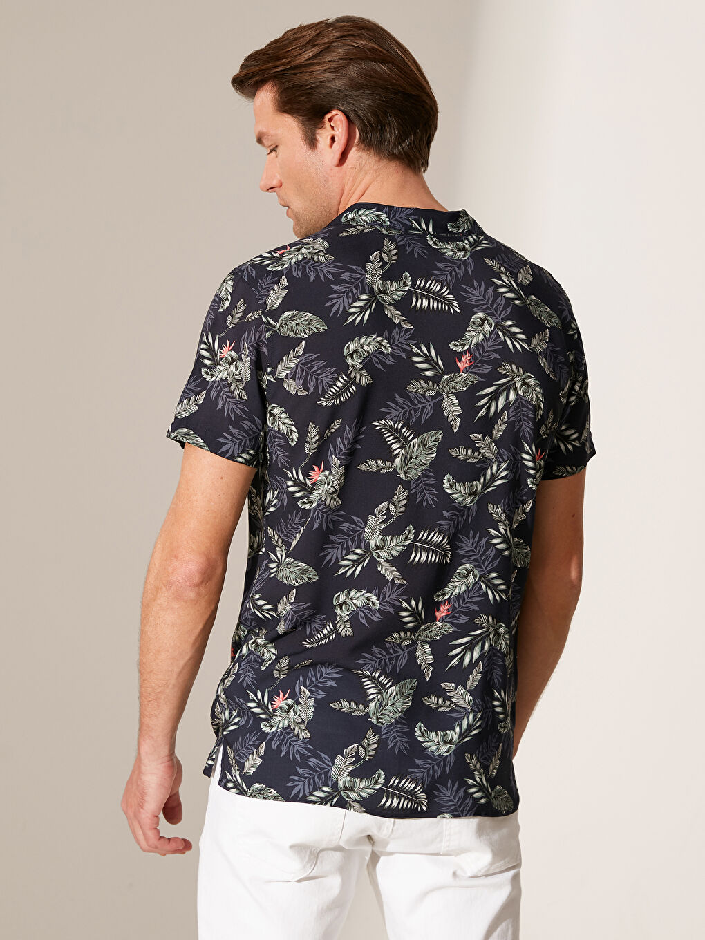 Slim Fit Short Sleeve Patterned Viscose Men's Shirt-3