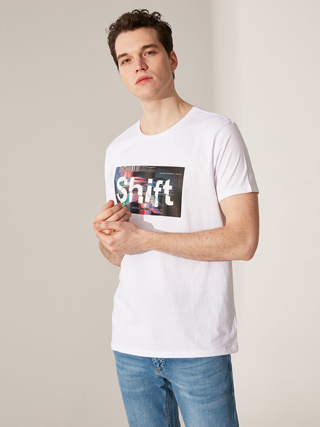 Beyaz Penye Erkek Tişört