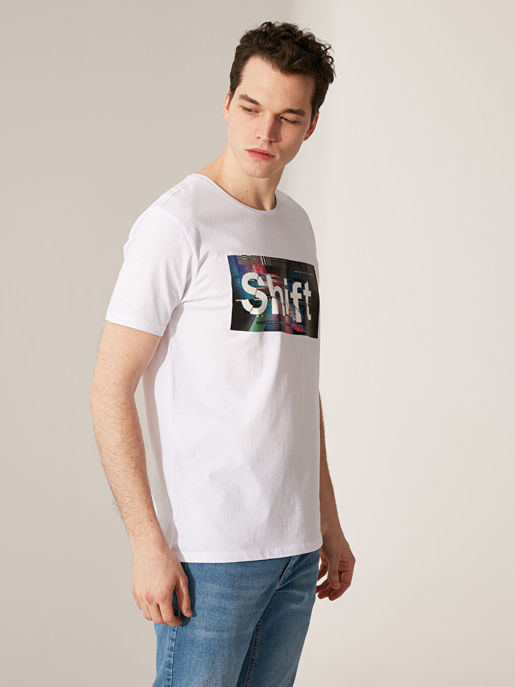 Beyaz Penye Erkek Tişört-1