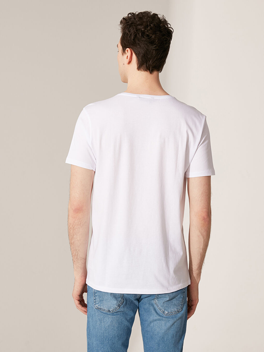 Beyaz Penye Erkek Tişört-2