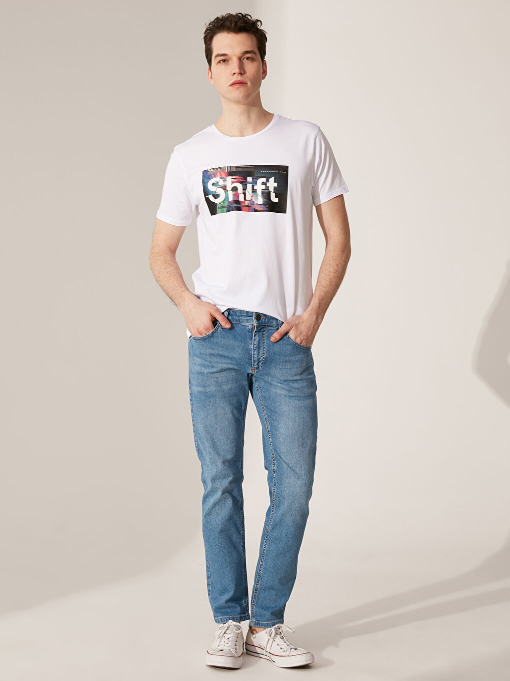 Beyaz Penye Erkek Tişört-3