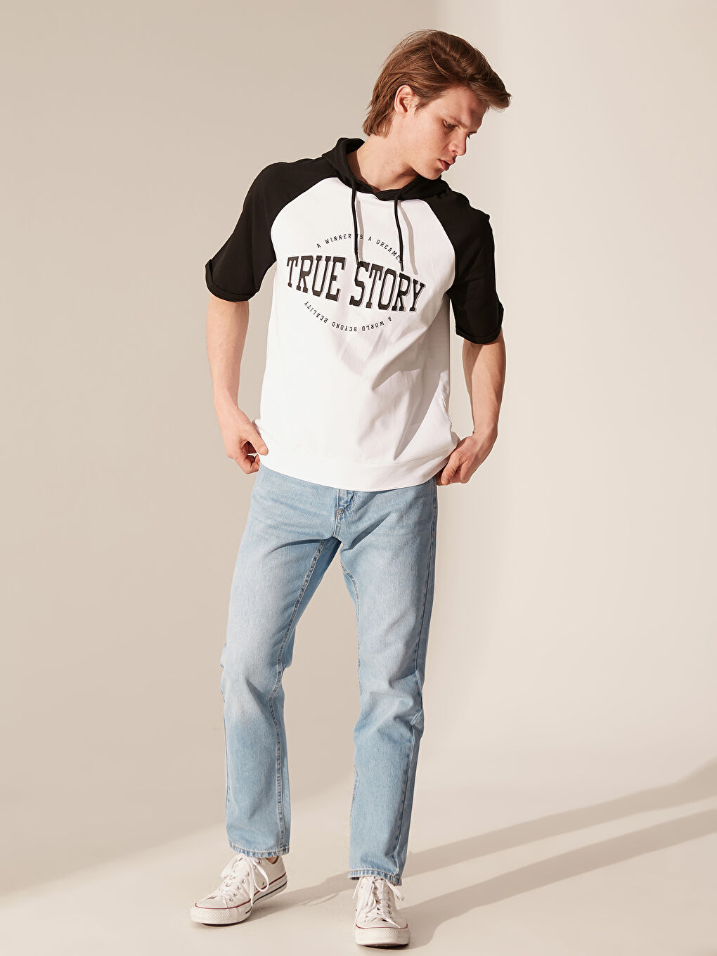 Siyah Uzun Kollu Baskılı Erkek Hoodie-3