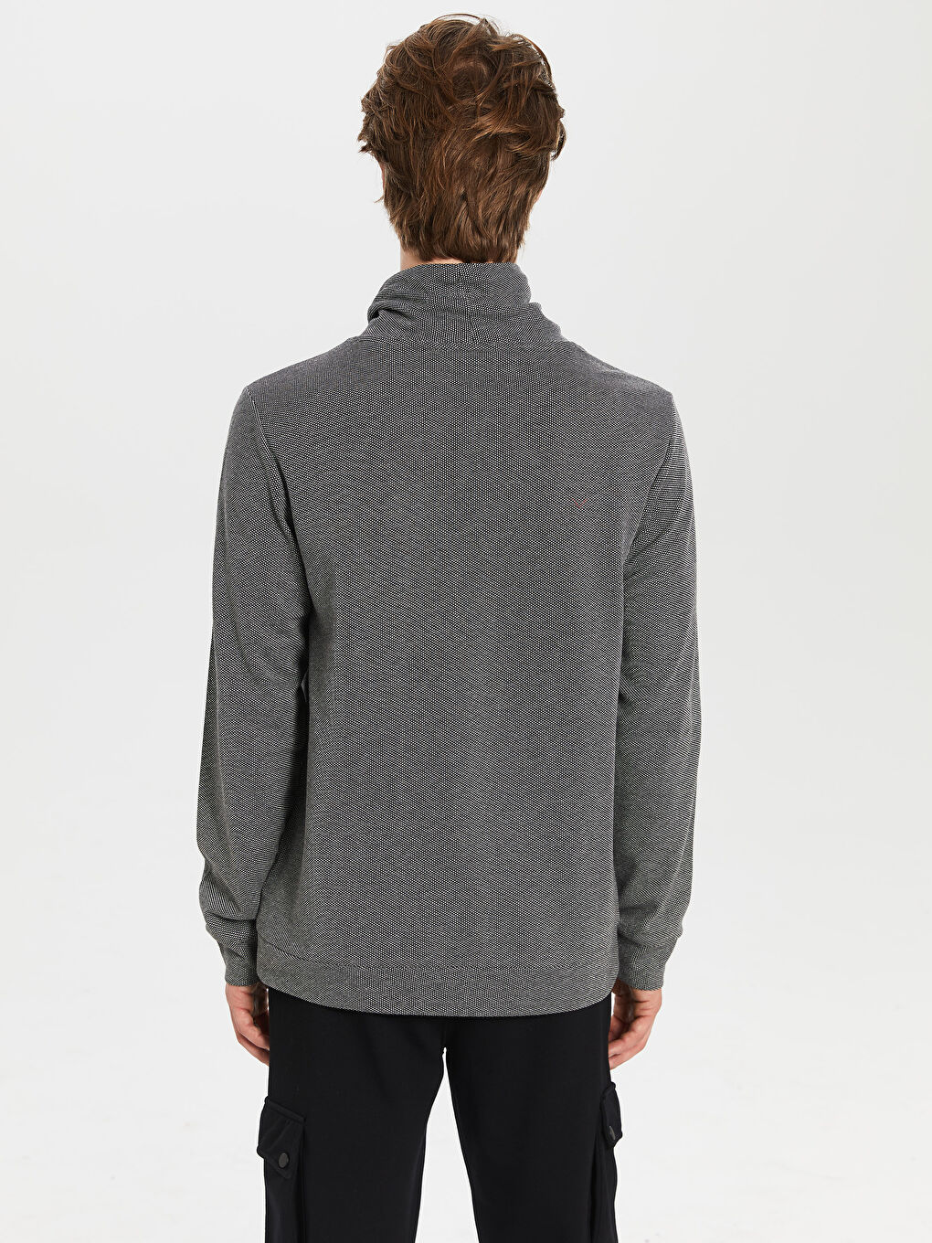 Gri Keşiş Yaka Uzun Kollu Erkek Sweatshirt-2