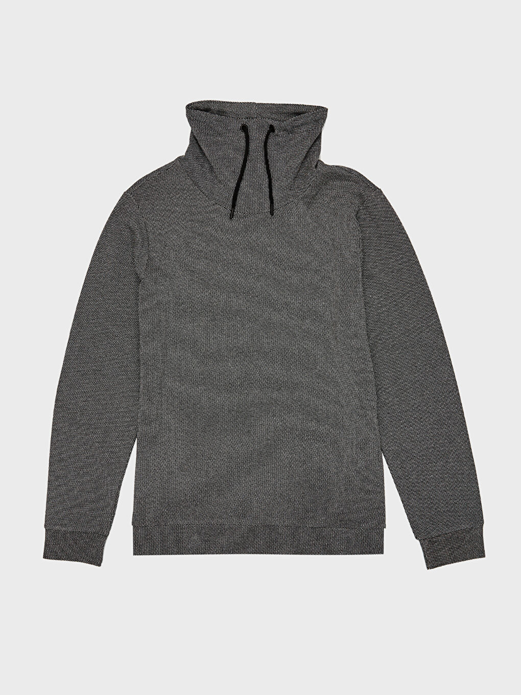 Gri Keşiş Yaka Uzun Kollu Erkek Sweatshirt-1