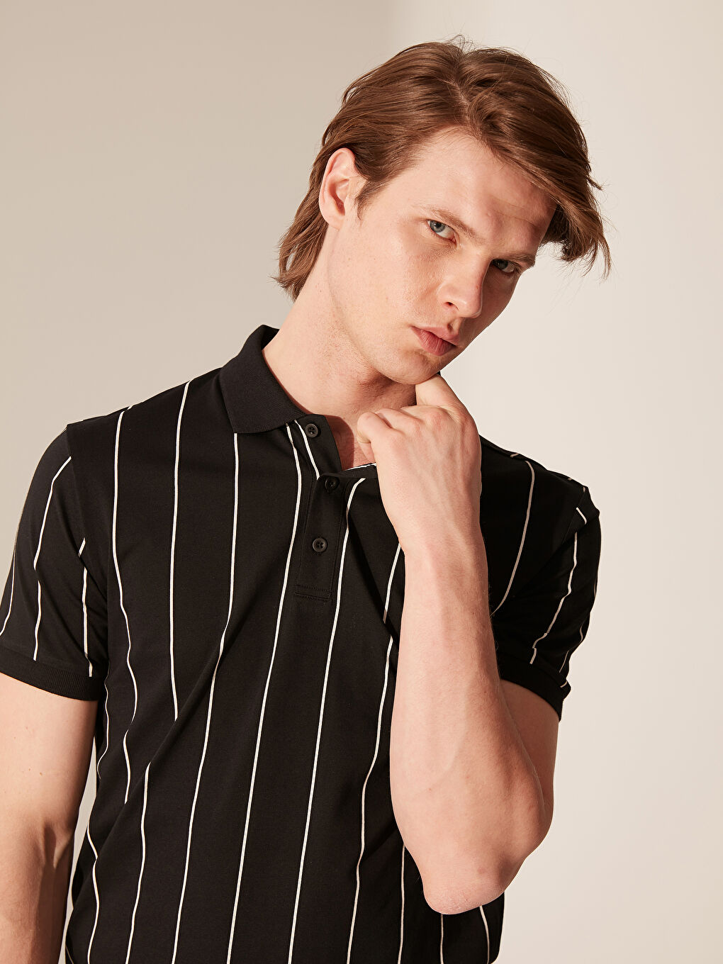 Siyah Polo Yaka Kısa Kollu Pike Erkek Tişört-1