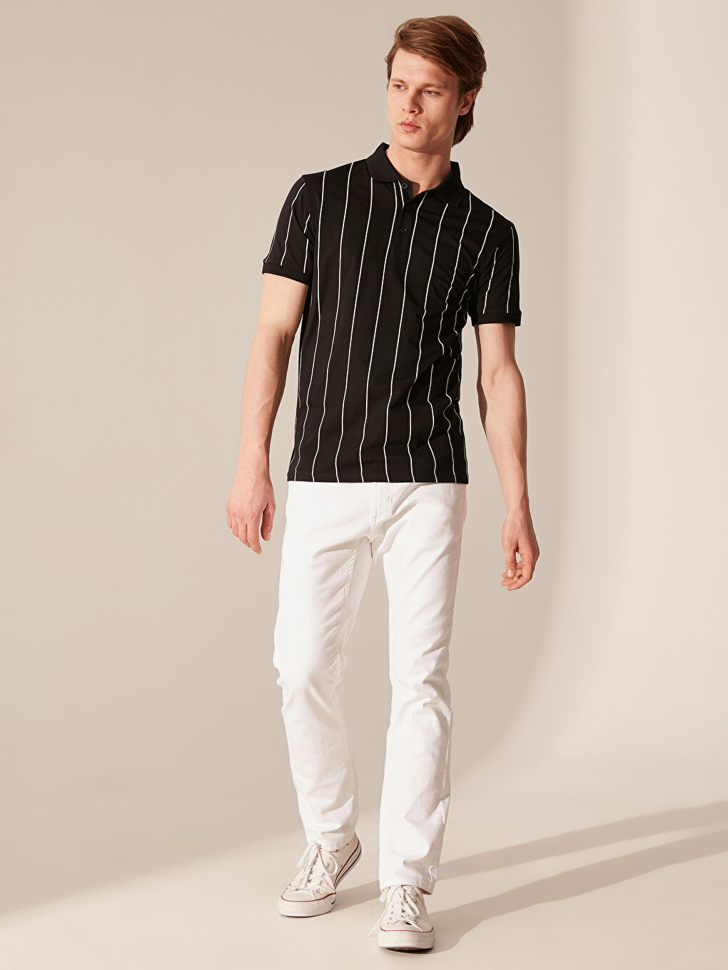 Siyah Polo Yaka Kısa Kollu Pike Erkek Tişört-3