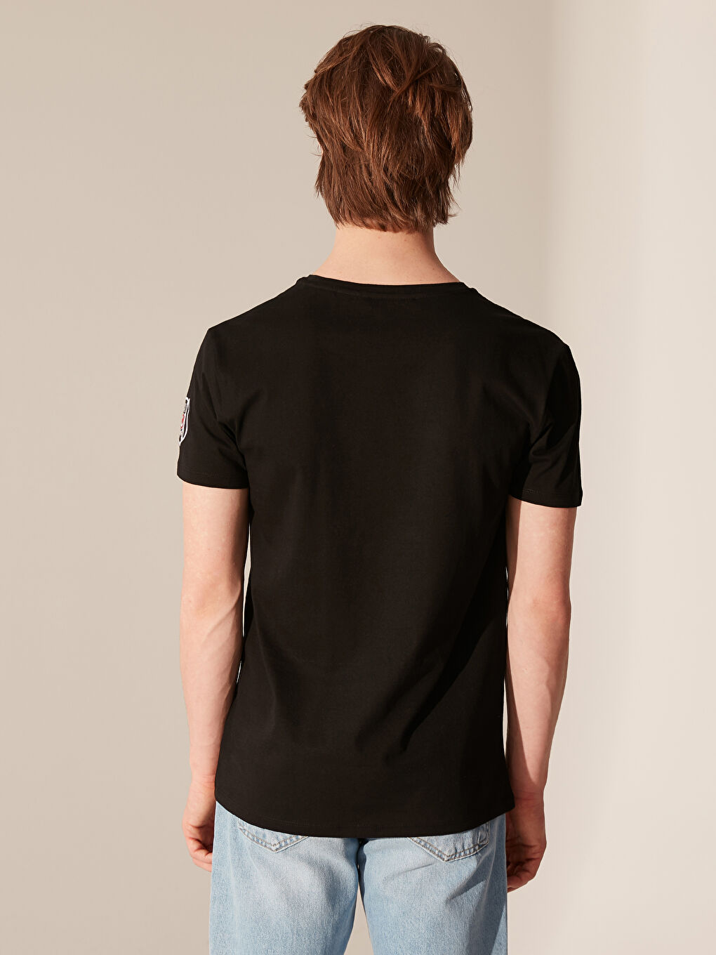 Siyah Bisiklet Yaka Kısa Kollu Beşiktaş Baskılı Penye Erkek Taraftar Tişört-3