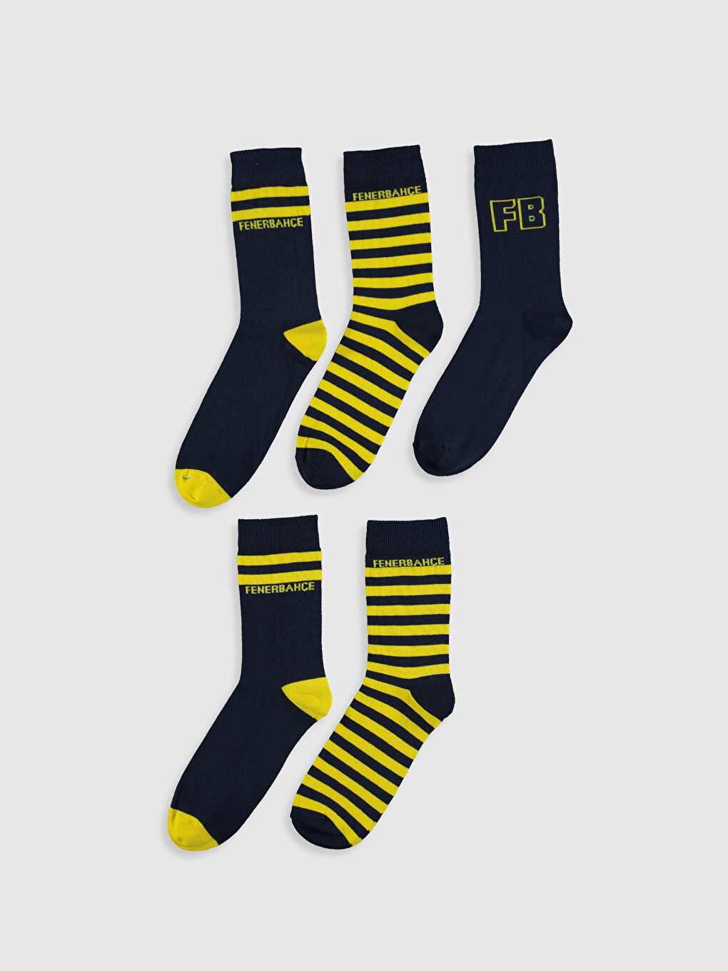 Karışık Fenerbahçe Baskılı Erkek Taraftar Soket Çorap 5'li-1