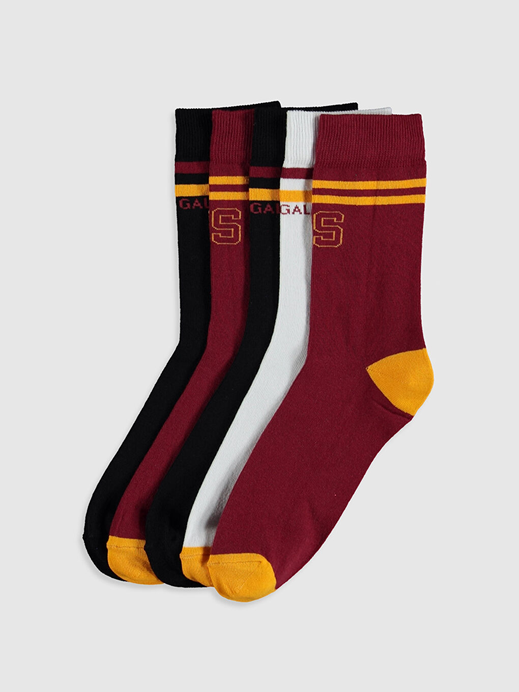 Karışık Galatasaray Baskılı Erkek Taraftar Soket Çorap 5'li