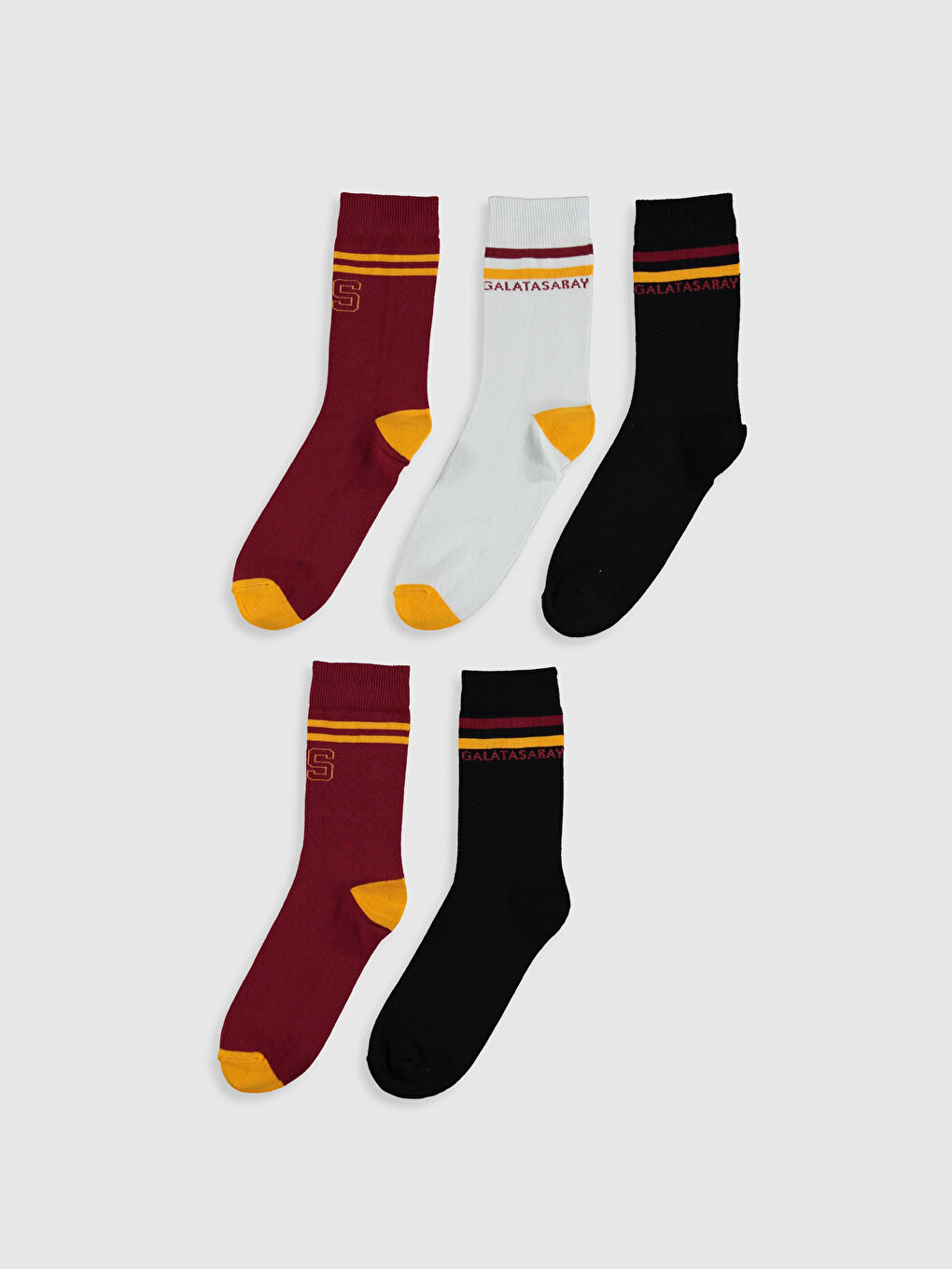 Karışık Galatasaray Baskılı Erkek Taraftar Soket Çorap 5'li-1