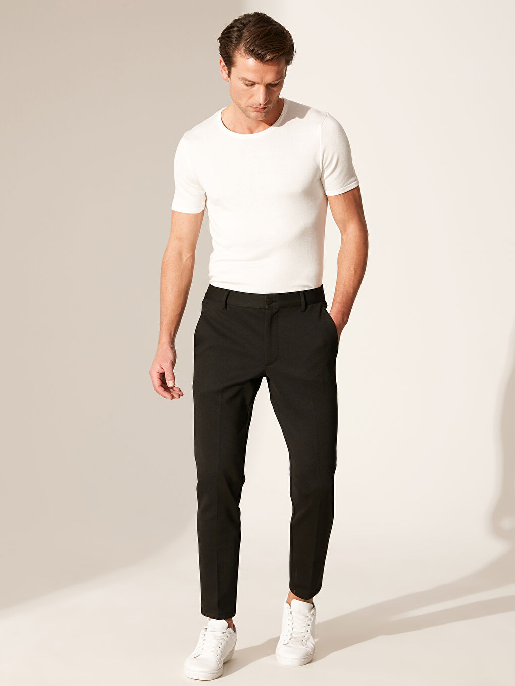 Siyah Slim Fit Poliviskon Pantolon-1