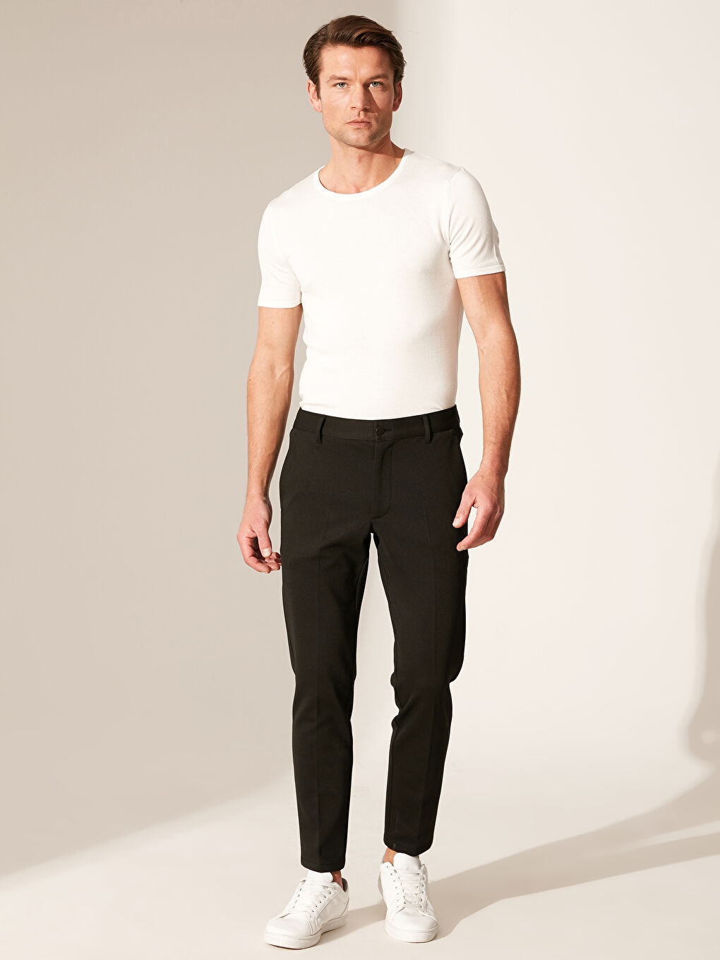 Siyah Slim Fit Poliviskon Pantolon-2