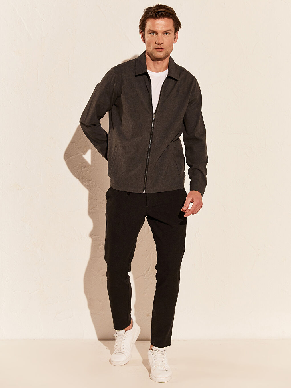 Gri Dar Kalıp Gömlek Yaka Basic Erkek Hırka-4