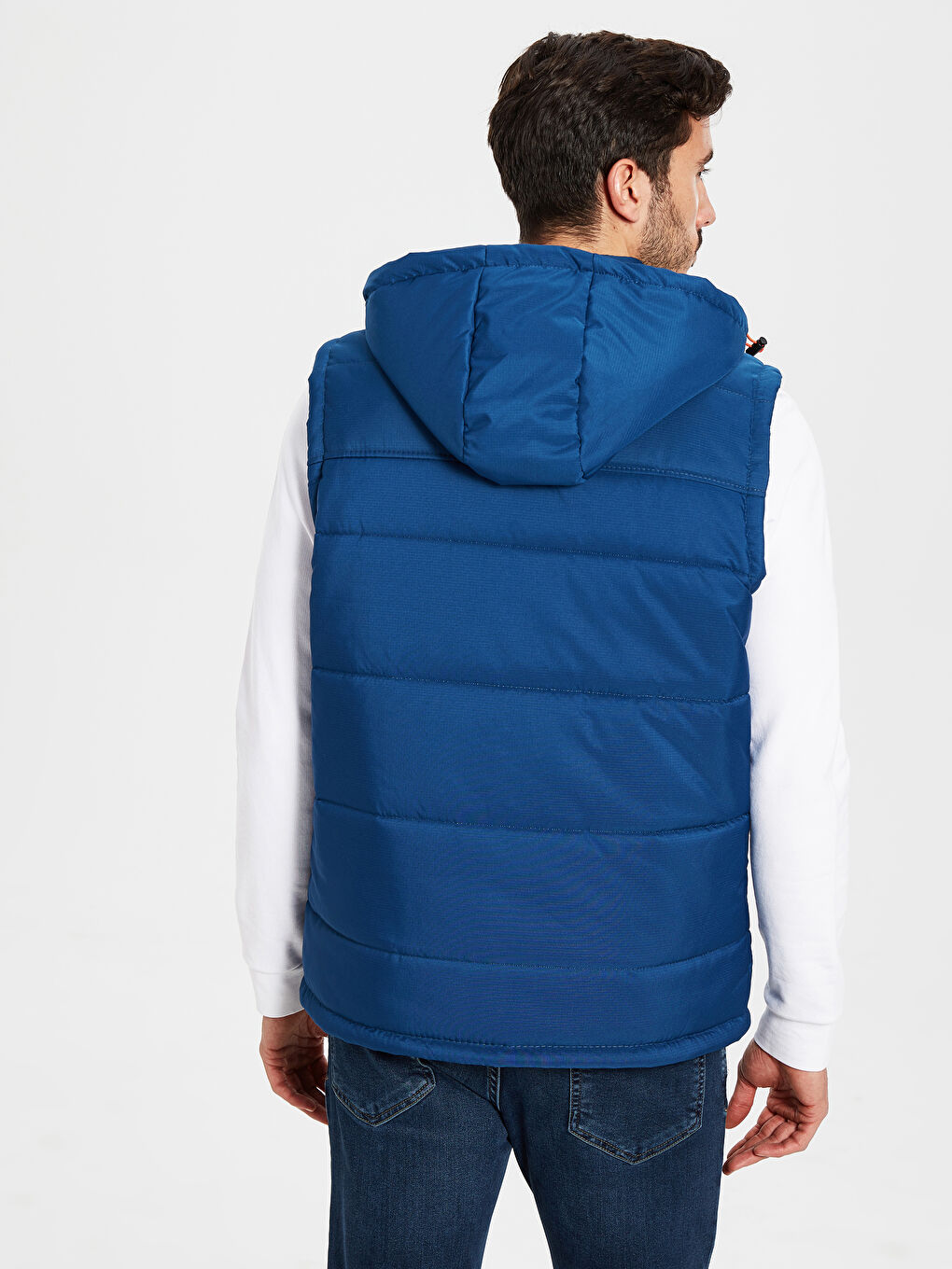 Lacivert Standart Kalıp Kapüşonlu Erkek Şişme Yelek-3