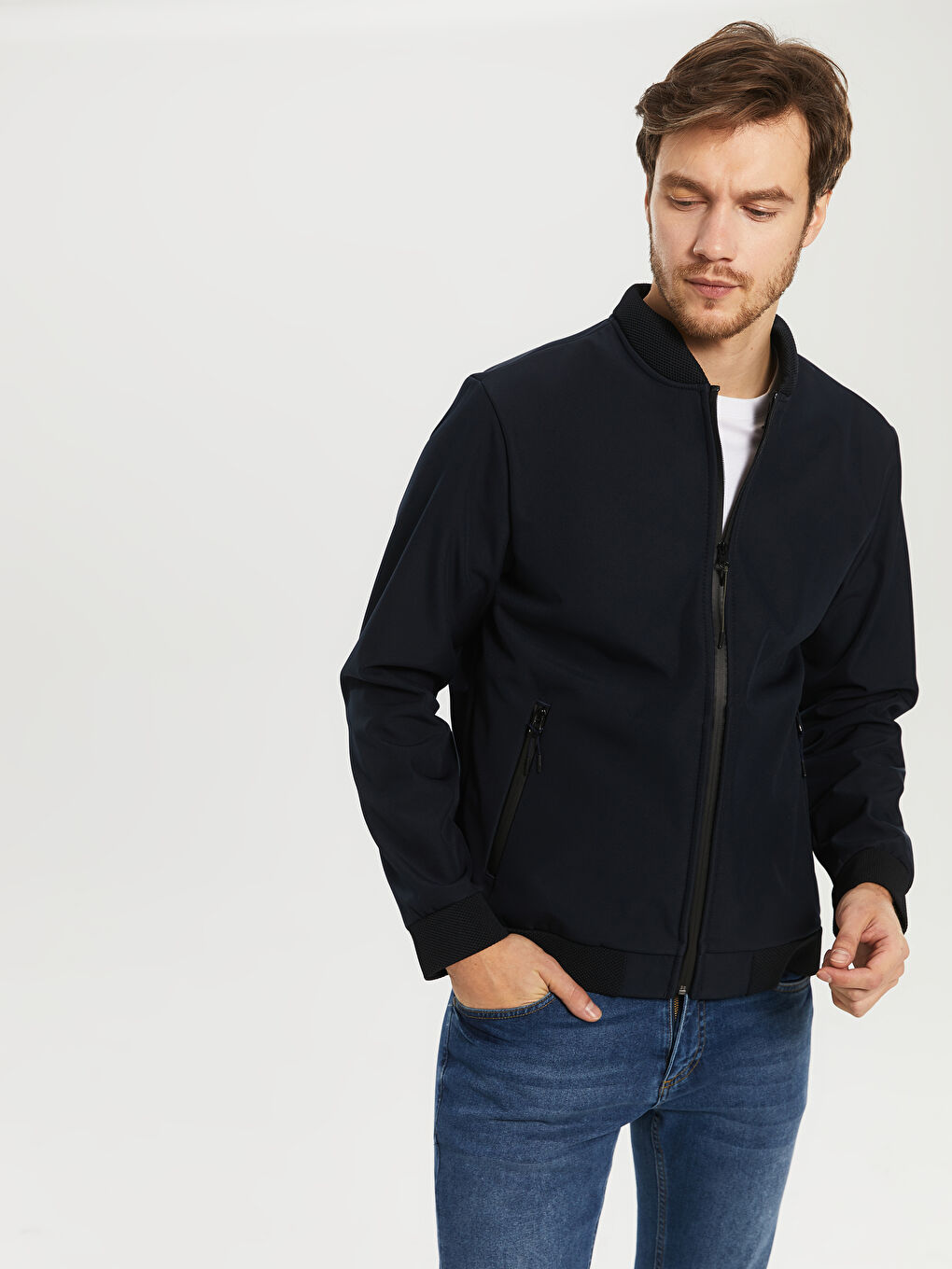 Lacivert Standart Kalıp Kolej Yaka Bomber Mont-2