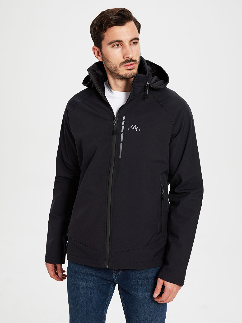 Siyah Standart Kalıp Kapüşonlu Kalın Erkek Yağmurluk-2