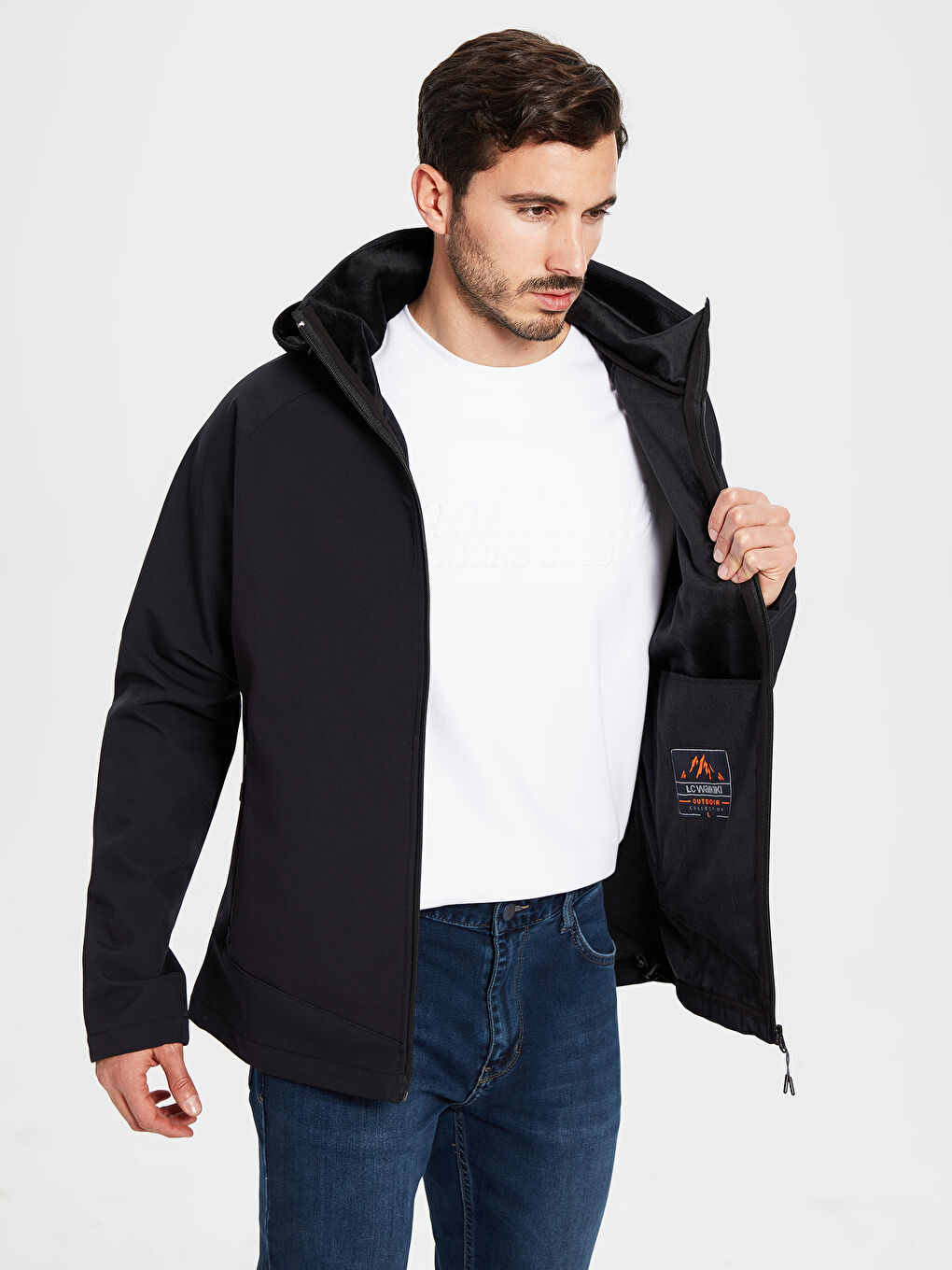 Siyah Standart Kalıp Kapüşonlu Kalın Erkek Yağmurluk-3