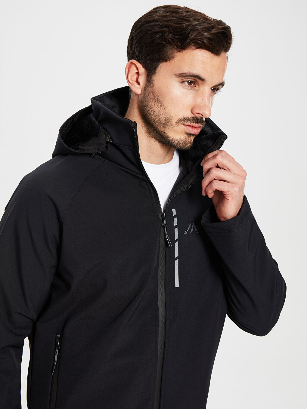 Siyah Standart Kalıp Kapüşonlu Kalın Erkek Yağmurluk-4